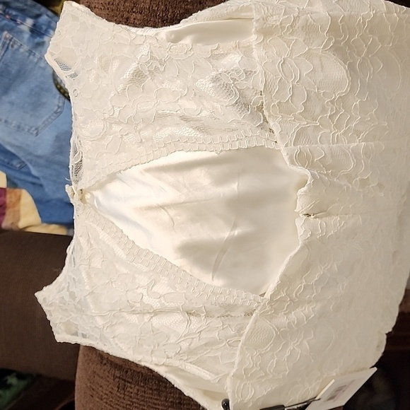 NEW Calvin Klein Ivory Lace Overlay Double Lining Dress Celeb Style Luxury Chic - Picture 14 of 16